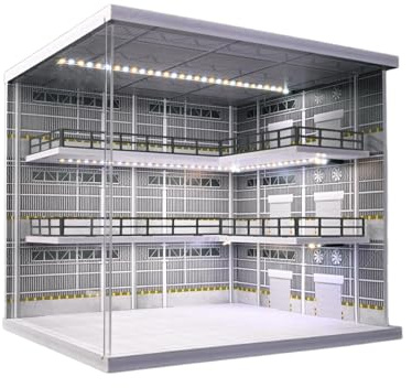 NUEIOVRW Modèle de garage triple diorama 1:64, éclairage LED modèle de parking, boîtier de présentation, vitrine de scène, atelier, showroom modèle de bâtiment