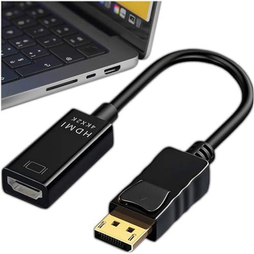 KRUMAD DisplayPort auf HDMI Adapter 4K@30Hz, DisplayPort-HDMI Kabel 0,2 m, Video Adapter für PC Laptop Monitor TV, Display Port Konverter 3840x2160
