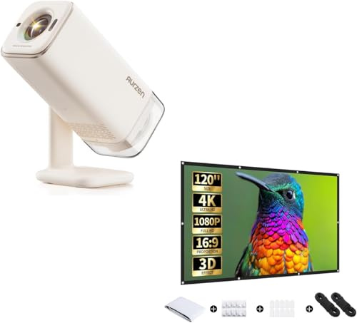 Aurzen BOOM Air Google TV Smart Projector Bundle with 120-inch Portable Screen | Ultimate Portable Outdoor Movie Kit, USB-C Powered & Auto Focus, 300 ANSI Lumens