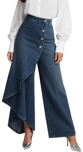 Jeans De Mujer De Talle Alto Y Pierna Ancha Pantalón (BLU Scuro,M)