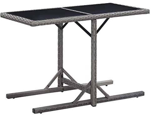 Foknhdi Gartentisch Anthrazit 110x53x72 cm aus Glas und Poly Rattan, Modernes Design, Robuster Beistelltisch für Balkon, Terrasse, Camping, Outdoor Wohnbereich