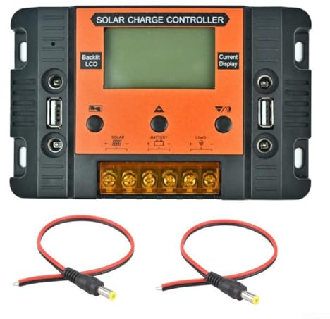 Regolatore di carica solare 12V 24V 30A con sensore di temperatura, doppie porte USB e display LCD per lo stato della batteria e il monitoraggio dell'energia solare