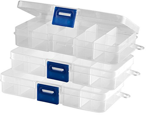 NAILFUN 3x Sortierbox transparent (leer) 10 Fächer mit Klappdeckel und Schnellverschluss