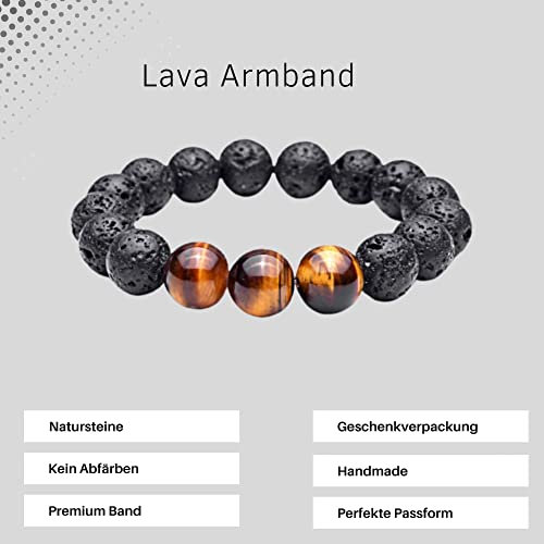 Lion & Son Lava-Armband Tigeraugen-Perlen Buddha-Armband Herren-Schmuck Braun Schwarz Handmade Naturstein Perlenarmband Handgemachtes Damen Wasserfestes Surferarmband