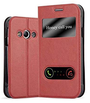 Cadorabo Hülle kompatibel mit Samsung Galaxy XCover 3 in Safran ROT - Schutzhülle mit Magnetverschluss, Standfunktion und 2 Sichtfenstern