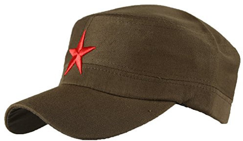 Damen Heren RUSSISCHE MILITÄRMÜTZE Roter Stern Fancy Dress Fidel Castro Vintage Military Mütze Cap (Khaki Red Star)
