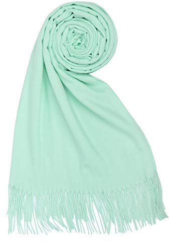 PB-SOAR Damen Herren XXL Einfarbiger Schal für Winter, Schals Winterschal Damenschal Halstuch Pashmina Stola mit Fransen, 18 Farben auswählbar (Mintgrün)