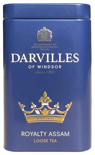 DARVILLES of WINDSOR - 100g Tin of ROYALTY ASSAM Loose Leaf Black Tea - Importers, Blenders & Packers of Fine Teas & Infusions since 1860 - (1 x 100g Caddy Tin)