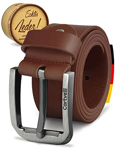 Cartvelli Premium Ledergürtel Herren braun cognac 125cm Made in Germany mit Geschenkbox Echt-Leder Herrengürtel Vollleder Jeansgürtel Leder Gürtel 40mm Anzug jeans chino pants M19b-125