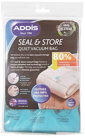 Addis 518133 Home Vacuum Storage Bag with 100% air-Tight Static Seal & Store Quilt Duvet Pillow, Clear, Quilt Large 45 x 70cm