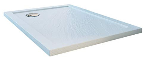 Plato de Ducha 70x70x4cm Cuadrado Acrílico Borde Realzado Blanco Efecto Piedra Mod. Flower