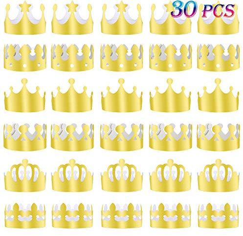 TUPARKA Goldene König Kronen Goldfolie Papier Party Crown Hut Kappe für Geburtstagsfeier Baby Shower Foto Requisiten (30pcs(6 styles))