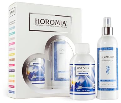 HOROMIA Horotwins Profuma Bucato 250ml e Deo Tessuti Spray 250ml - Confezione Regalo Blue - Fior di Loto