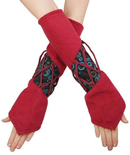 PUREWONDER Damen Armstulpen Fleece Handstulpen Design Nr. 4 Farbe Rot