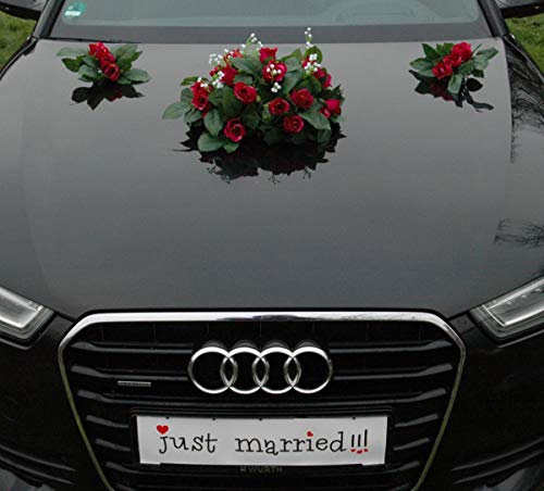 Auto-schmuck so einfach so kreativ Echter Rosenstrauß Autodeko Brautpaar Rosendeko Tauben Herzdeko Hochzeitsauto Hochzeitsdeko Pink