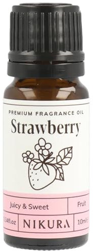 Nikura Strawberry Fragrance Oil - 10ml | Perfect for Soap Making, Candle Making, Wax Melts, Diffuser, Burner | Great for use in Bath Bombs, Perfume Oil, Perfume Scents | Vegan & UK Made