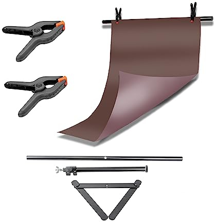 Pixapro 56x88cm Dual Sided Coloured Paper Backgrounds Food Photography Backdrop Lighting Self Tape Photo shoot Portrait Studio Screen Kit Filming Light Booth (With Stand, Brown/Mauve)