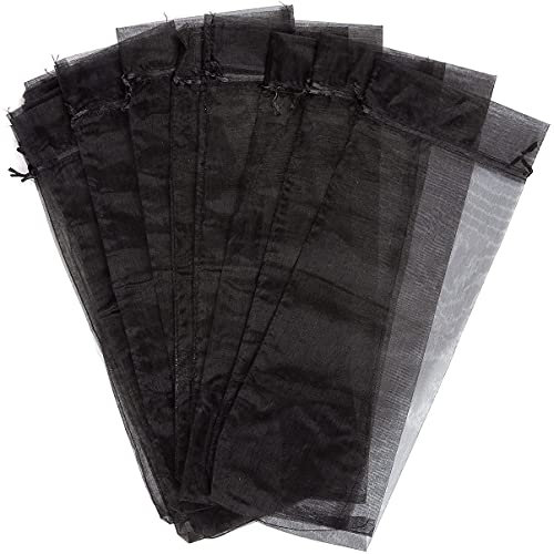 YUPVM 30 StüCk Schwarz Organza Wein Flaschen Taschen, Transparentes Netz Flasche Geschenk Beutel Wein HüLlen Kleider mit Kordelzug für Halloween