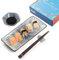 Mallyu Sushi Plate Set 8 Pcs, 10 Ceramic Sushi Dishes Serving Set, Dinnerware Sets w/ 2 Sushi Plates and Soy Sauce Bowls-2 Chopsticks and Holder, Wedding Housewarming Gift, Blue Line