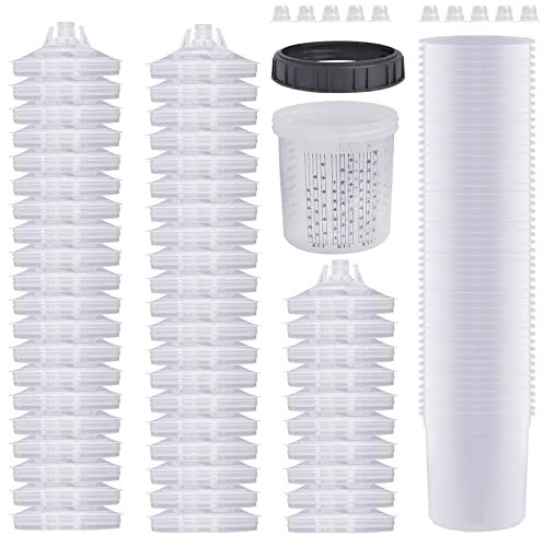 Aflybltol Pot pulvérisateur de peinture HVLP 600 ml blanc avec 50 couvercles jetables et 10 bouchons d'étanchéité