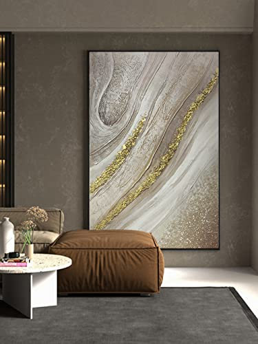 Moderne Eingangsdekoration Großes Handgemaltes Ölgemälde – Blattgold-Landschaftsmalerei Wohnzimmer Wabi-Sabi-Wandbild Büro-Landschaftsdekorationsmalerei Vertikale Dicke Textur Wunderschöne Vil