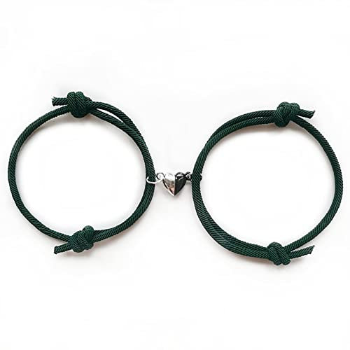 Carufin Schwarz-weiße herzförmige Magnetschnallen-Armbänder Mailänder Seil geflochtene Paare Freundinnen Armband verstellbarer Schmuck für Damen und Herren (Grün)