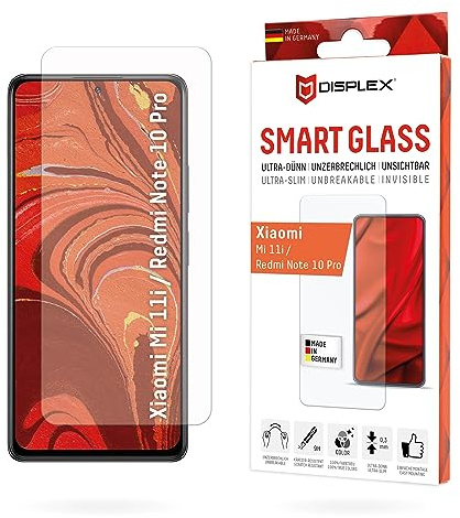 Displex Smart Glass (9H) für Xiaomi Mi 11i/Redmi Note 10 Pro, Montagesticker, unzerbrechlich, ultra-dünn, unsichtbar