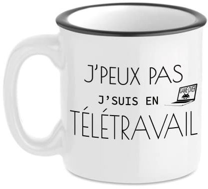 trendy Connect Personalised Coffee Mug, J'peux Pas J'suis en Télécommute (Vintage Mug With Personalisation)