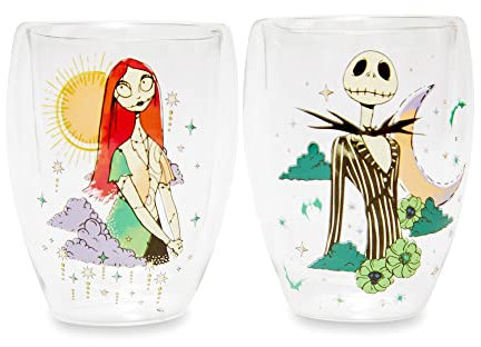 Disney The Nightmare Before Christmas Jack and Sally Stemless Wine Glasses, Set of 2
