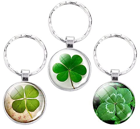 3 Pièces Porte-clés Lucky, Porte-clés Trèfle à Quatre Feuilles, Pendentif Trefle a 4 Feuilles, Pendentif en Bois Avec Trèfle/Clé, Cadeau pour Porte-Monnaie, Clé