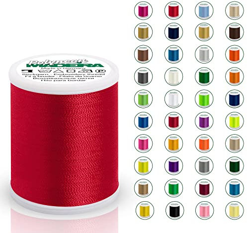 Madeira Polyneon 40 Original | 1.000 m Spule | Stickgarn für Stickmaschine | Maschinenstickgarn | Garn zum sticken | Stickset (1637 Foxy Red)