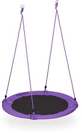 Relaxdays Balançoire nid d'oiseau, 110 cm, Enfants & Adultes, Hauteur réglable, Jusqu’à 100 kg, extérieur, Noir-Violet