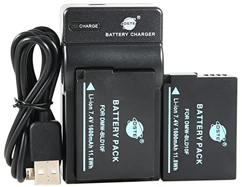 DSTE DMW-BLD10 Li-ion Battery (2-Pack) and Micro USB Charger Compatible for Panasonic Lumix DMC-G3 DMC-GF2 DMC-GX1 Camera as DMW-BLD10 DMW-BLD10PP DE-A93B