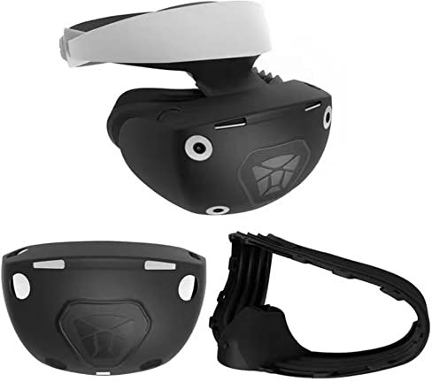 EMEBAY Visage VR Silicone Case for PSVR2 / Play*station VR2, Soft Washable VR Protective Cover for PS VR2 Headphones Protective Rubber Case Anti-Scratch Cover with Rocking Cap, Black, Silicone case