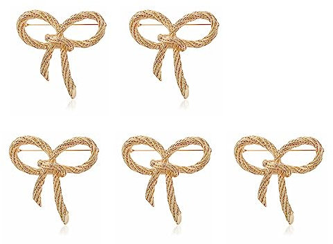 eexuujkl 5X Serviettenring Frauen Brosche Krawattenschnalle Rostfrei Legierung Struktur Schleife Exquisites süßes Geschenk Tuch Anhänger Party Supplies, Gold