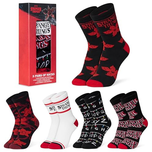 Stranger Things Lustige Socken für Damen & Teenager 5er Pack - Gr. 35-41, Bunte Baumwollsocken Geschenke für Frauen