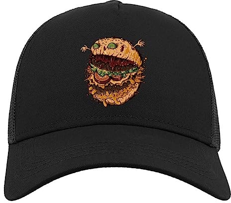 Giant Burger Monster Halbmaschige Trucker-Cap-Baseballmütze aus Baumwolle Schwarz