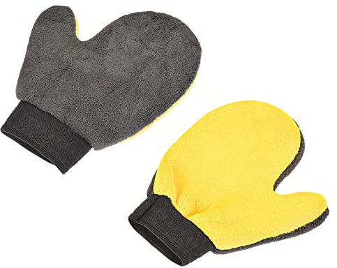 M METERXITY 2 Paquet Nettoyage Moufle - Microfibre Gants Lavage Vaisselle, Vêtements & Volets, Appliquer à Maison Nettoyage (9 x 7.87 Pouce, Gris & Jaune)