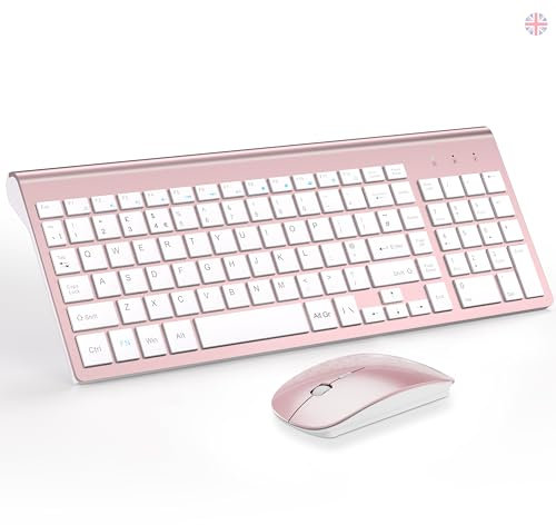 Wireless Keyboard and Mouse Ultra Slim Combo, TopMate 2.4G Silent Compact USB 2400DPI Mouse and Scissor Switch Keyboard Set with Cover, 2 AA & 2 AAA Batteries,for PC/Laptop/Windows/Mac-Rose Gold White