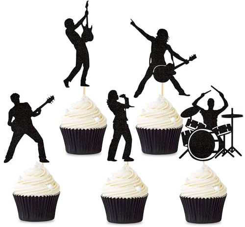 Blumomon 25 Stück Rockmusik Party Dekorationen Cupcake Junggesellenparty Cupcake Toppers Dance Party Kuchen Dekorationen Cupcake Rockmusik Ball Theme Party Geburtstagsfeier Hochzeitsfeier Dekorationen