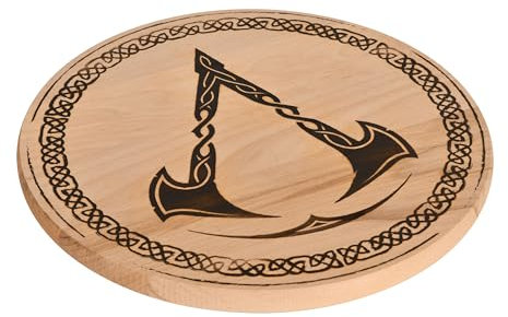 Elbenwald Assassins Creed Schneidebrett mit Valhalla Logo Motiv Ø 31 cm x 1,8 cm rund Buche