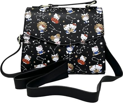 Loungefly Sanrio Hello Kitty Zodiac Allover-Print Crossbody Satchel Handtasche Geldbörse, Schwarz, Medium