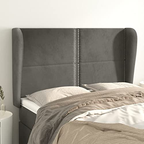 FUDUGEHMIOFWFJJ bettkissen rückenlehne,bettkopfteil,Bett abstandshalter Wand,Kopfteil mit Ohren Dunkelgrau 147x23x118/128 cm Samtbett kopfteil husse,Bett kopfteil bezug,kopfteil Bett 160,