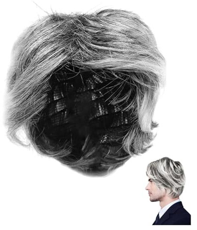 XNIVUIS Alter Mann Perücken Opa Perücken Opa Kostüm Herren Perücken Verrückter Wissenschaftler Professor Perücken Kostümperücken Opa Cosplay Zubehör für Halloween Karneval Party Bühnenauftritte(A)