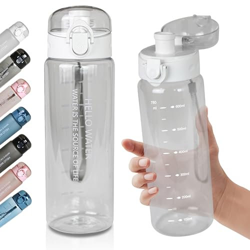 Trinkflasche, Sport Trinkflasche,780ML Auslaufsicher Sport Wasserflasche, Sportflasche für Fahrrad, Camping, Yoga, Gym (1 Flasche) (Klar)