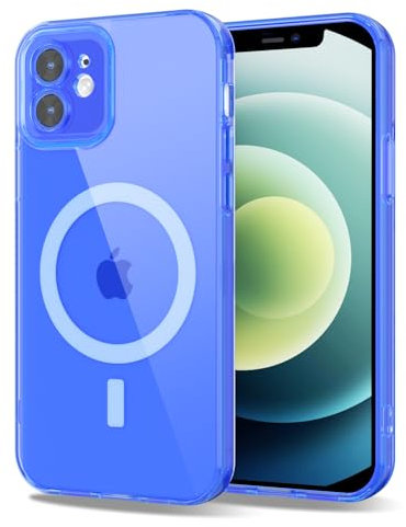 Svanove für iPhone 12 Hülle Magsafe Durchsichtig mit Kameraschutz, Dünn Transparent Bunt Handyhülle Magnetisch Induktives Laden, Einfarbig Klar Weich Slim Silikon Handy Hülle Mädchen, Neon Blau