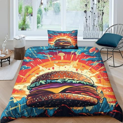 NAHCBIOT Hamburg Bettwäsche Teilig Mikrofaser Gourmet Bettbezüge Jungs Kinderbettwäsche Set Mit Reißverschluss Und Kissenbezug 2 Teilig Sets Single（135x200cm）