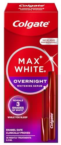 Colgate Max White Penna con Siero Sbiancante Notturno 2.5 ml, Rivela 3 toni di bianco mentre dormi, Applicatore Ottimale, Sicuro sullo smalto, Facile da usare