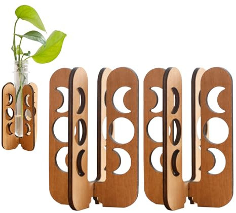 Xafrstyu Set aus 2 Handgefertigten Holzvasen mit Reagenzgläsern - 12cm Hohe Rustikale Tischdekoration für Zuhause und Büro (1)