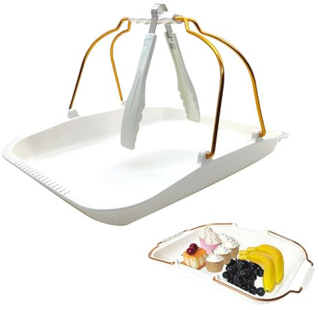 LIANCHEN Serviertablett Mit Griffen, Wiederverwendbare Rechteckig Tablett Serviertablett Korb Aus Kunststoff, Tablett serviertablett Groß Für Obst Brot Gebäck Snacks, Küchen(39.8 * 29.3 cm)(Weiß)
